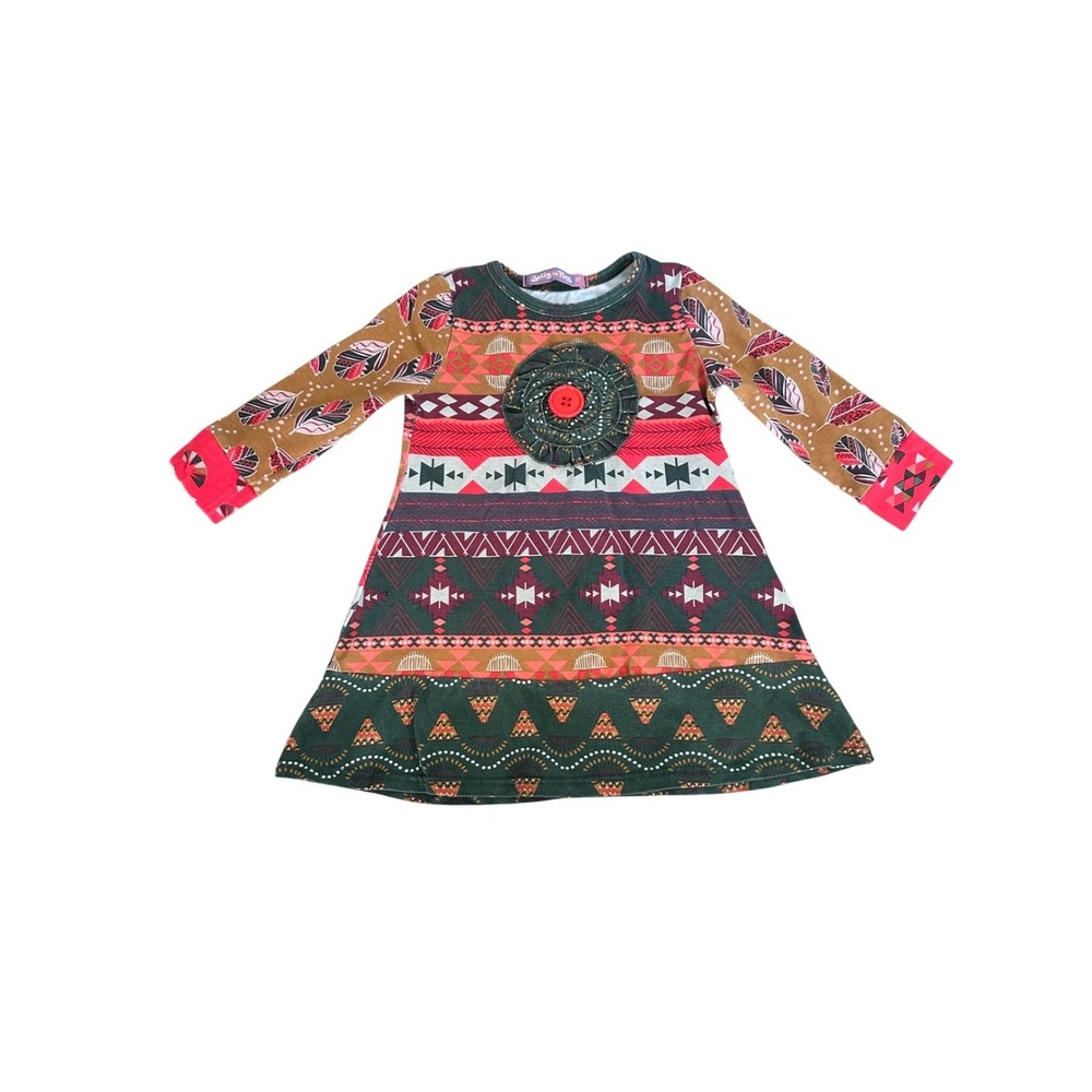 Jelly‎ the Pug Tribal Erica Knit Dress Girls Size 2T Aztec Feather Print